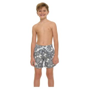 Kids Boardshort Jay Elastic Waist Floral Mandala White