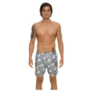 Men Boardshort Samoa Elastic Waist Floral Mandala White